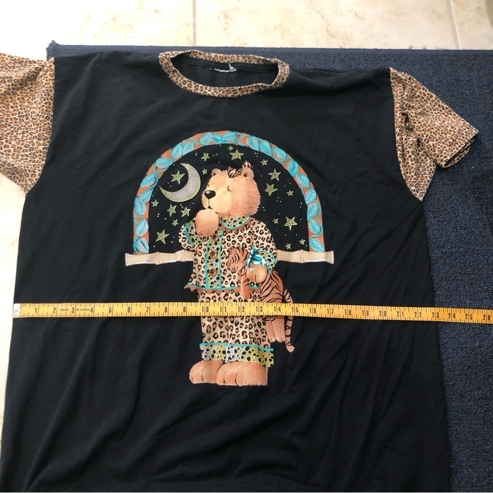 Simply Basic Vintage Leopard Sleepy Teddy Bear Short Sleeve Nightgown Size XL - Picture 7 of 9
